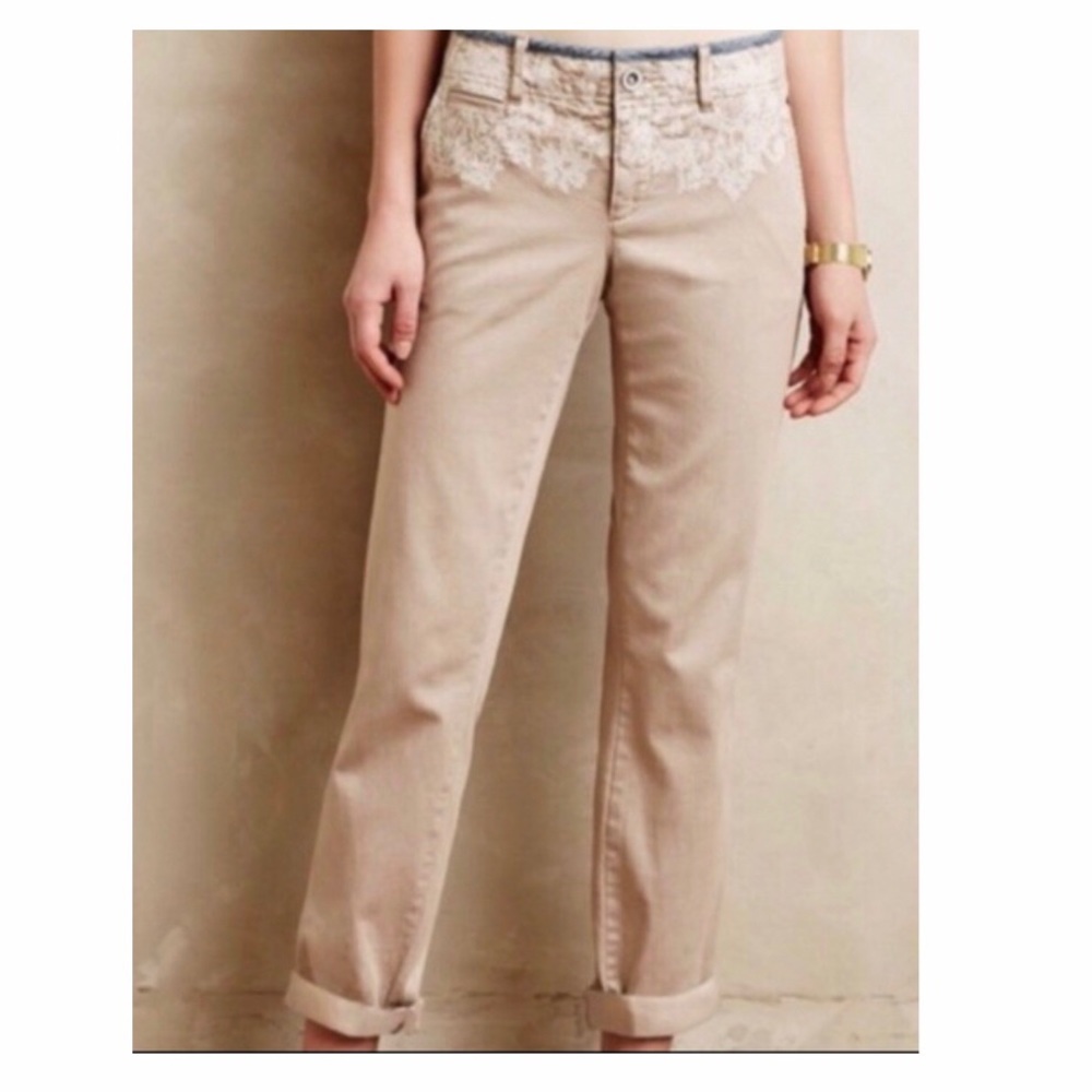 Pilcro Letterpress Hyphen Khaki Pants Embroidered - Picture 2 of 6